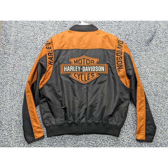 Harley Davidson Riding Jacket Mens LG Windbreaker Reflective Mesh Lined Orange - Picture 1 of 16